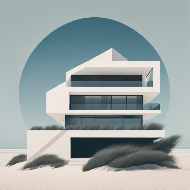 Illustration of a minimalist beachfront property in Crystal Beach, symbolizing the power of minimalism as a selling strategy.